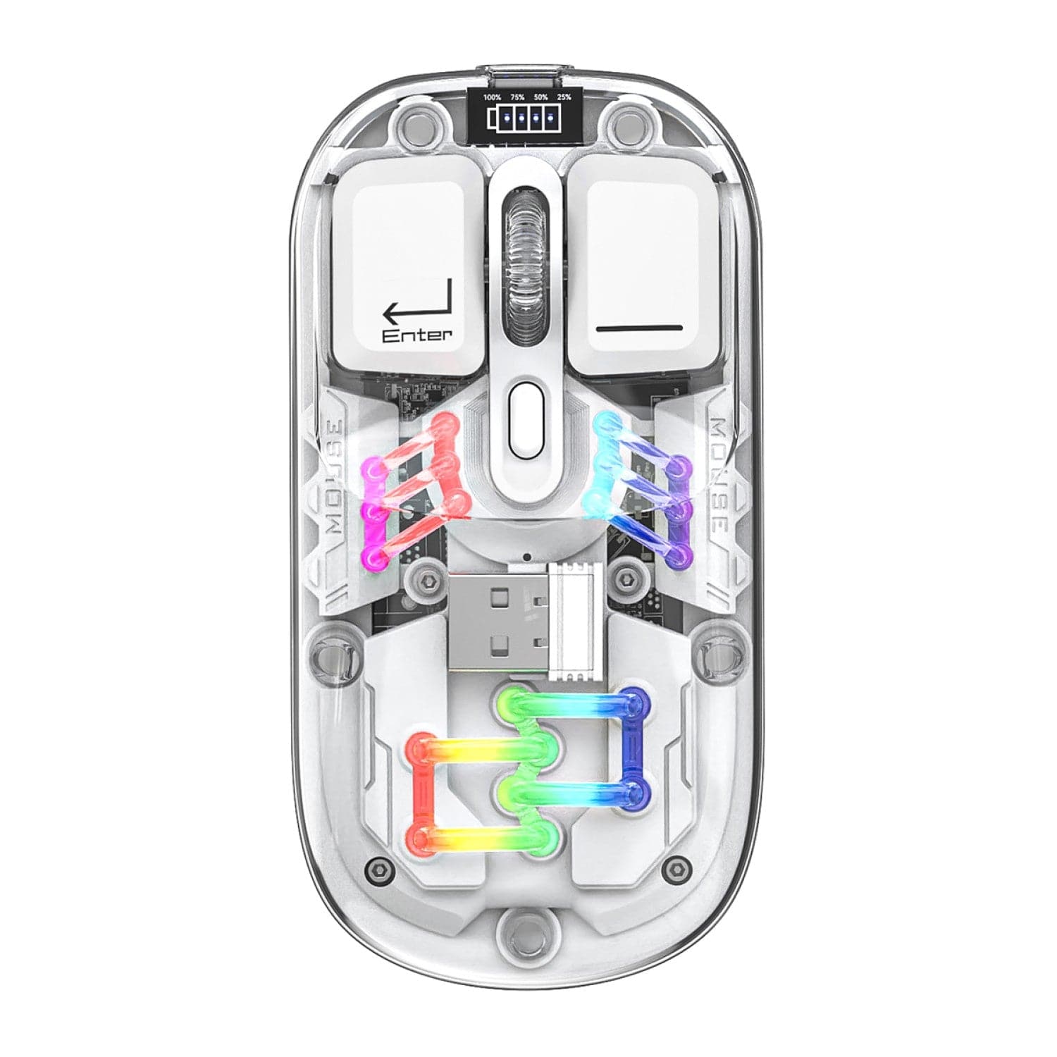 Cyberpunk Wireless Mouse - Transparent LED, Rechargeable Design
