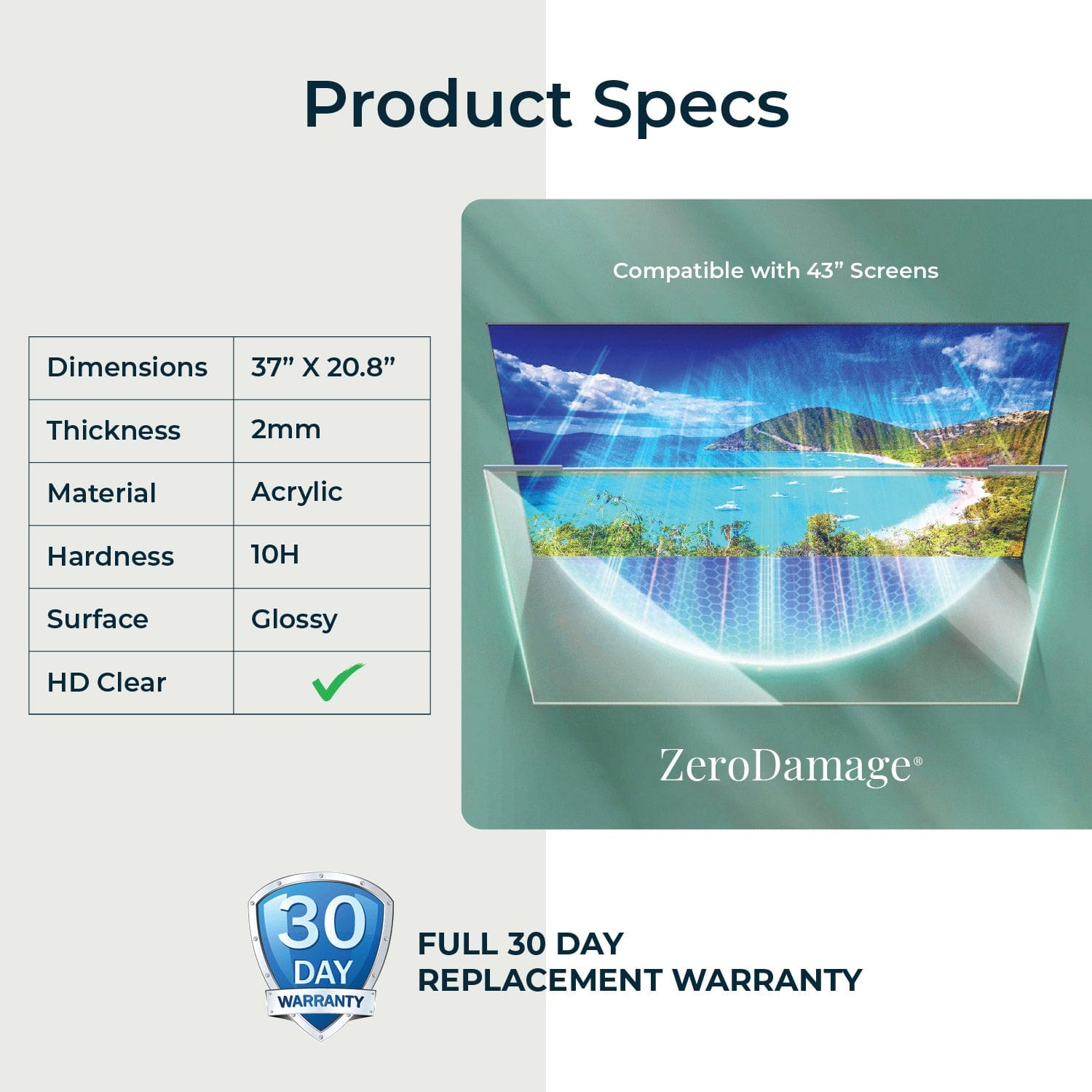 ZeroDamage Clear TV Screen Protector for Most 43" TVs