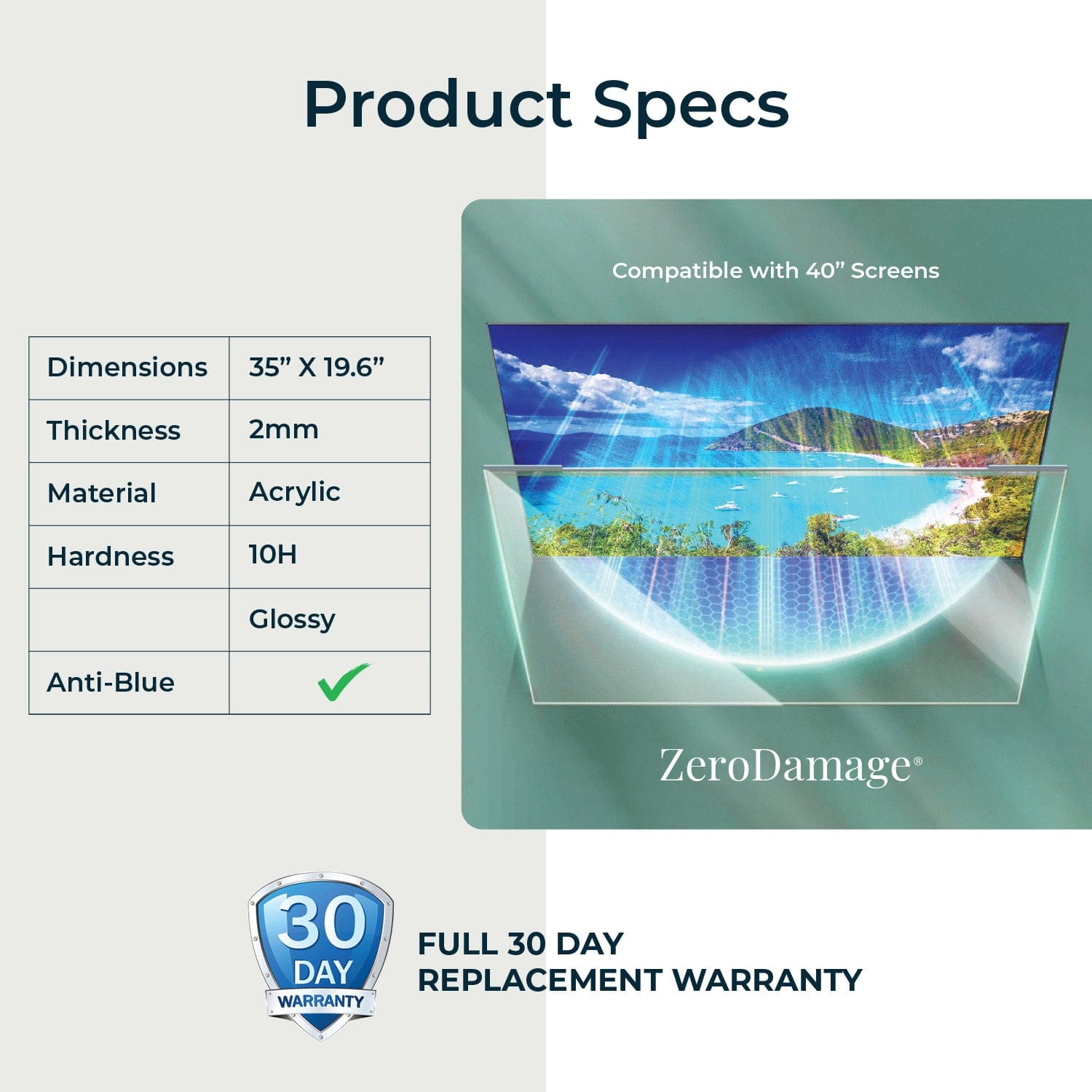 ZeroDamage Anti-Blue Light TV Screen Protector for Most 40" TVs - Clear