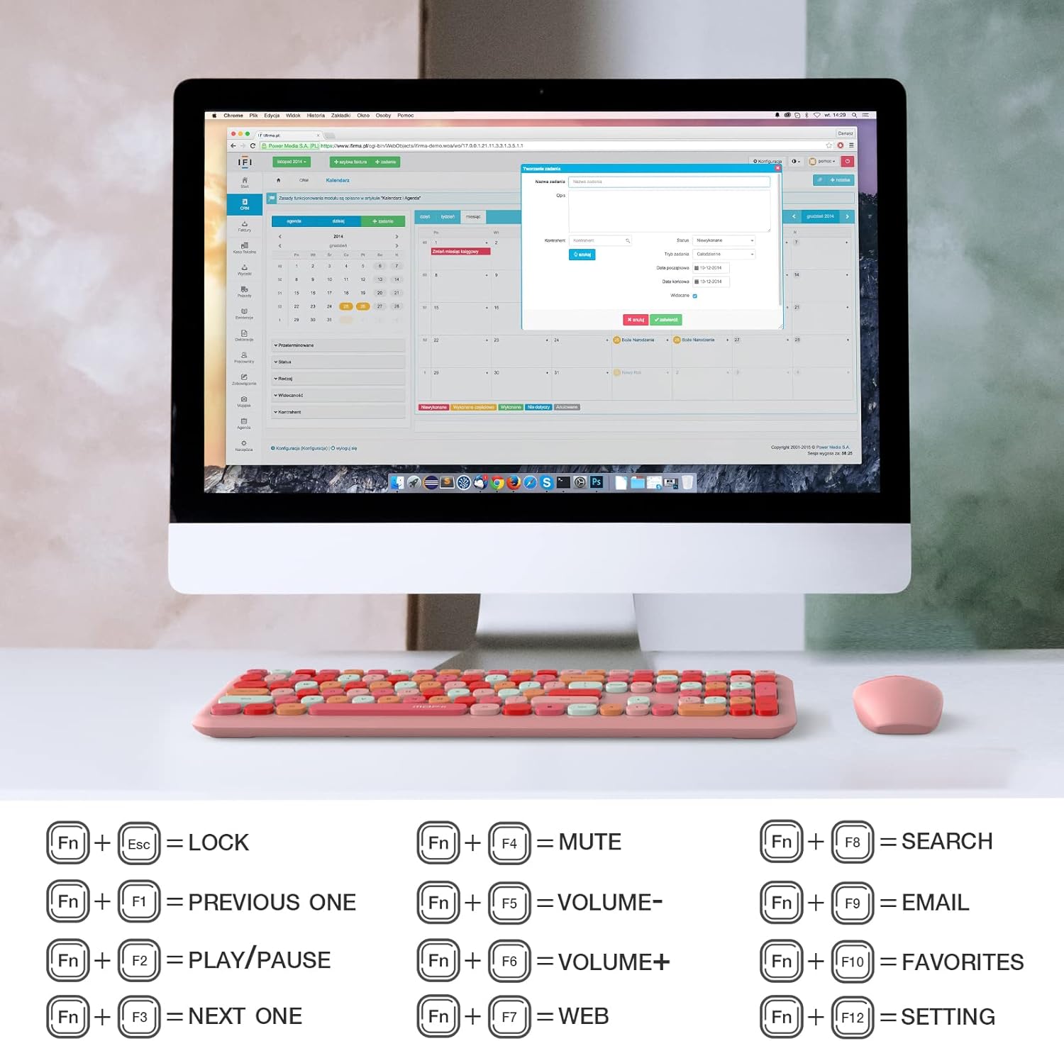 Wireless Keyboard and Mouse Combo with Lime Pink Keys