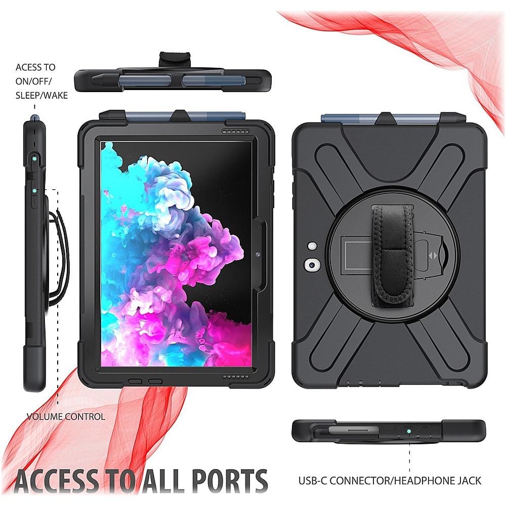 Raider Series Hard Shell Hand Strap Case - Microsoft Surface Go 4 and Surface Go 3 - Black