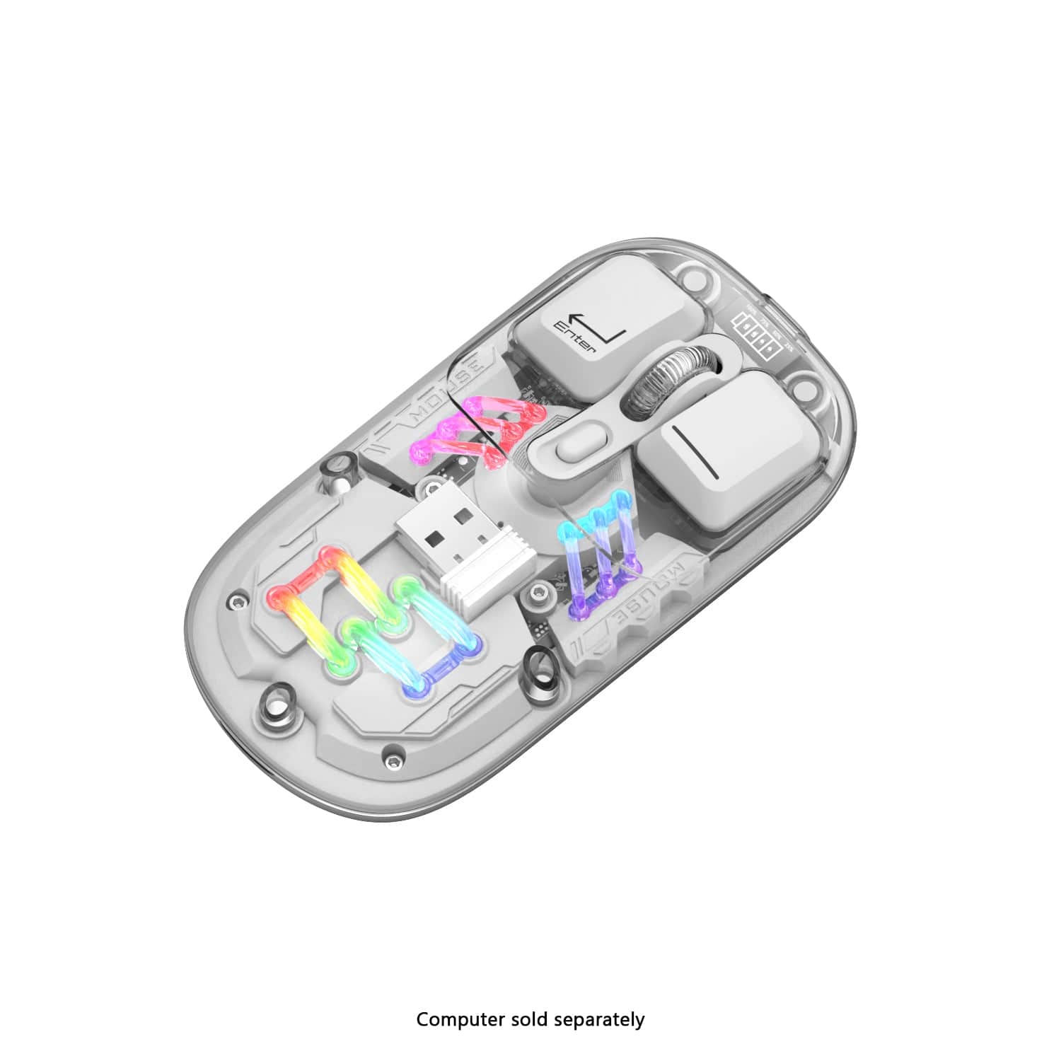 Cyberpunk Wireless Mouse - Transparent LED, Rechargeable Design