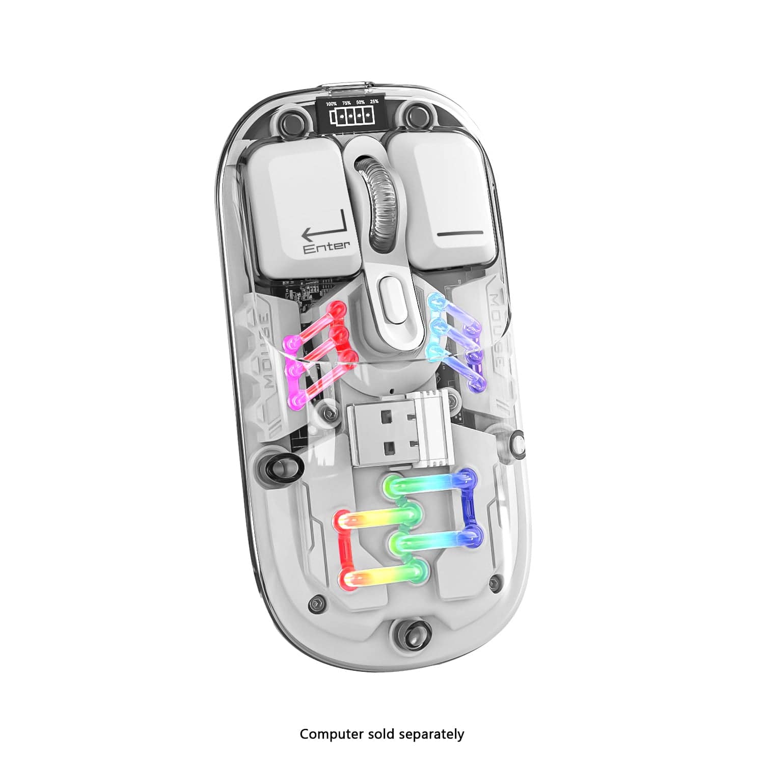Cyberpunk Wireless Mouse - Transparent LED, Rechargeable Design