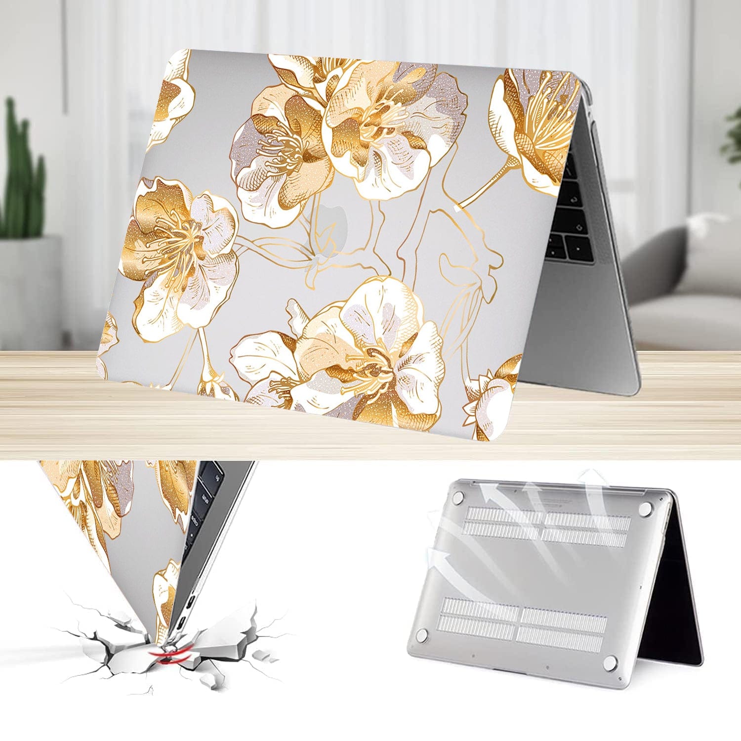 Clear Hybrid-Flex Gold Botanical Bloom Case - Macbook Pro