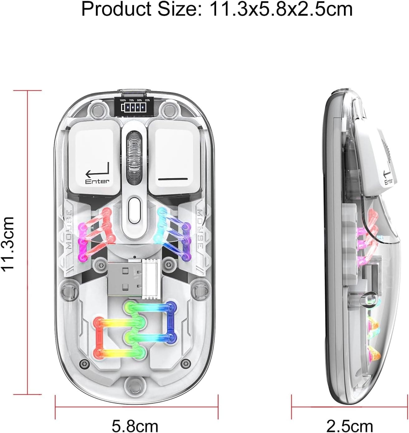 Cyberpunk Wireless Mouse - Transparent LED, Rechargeable Design