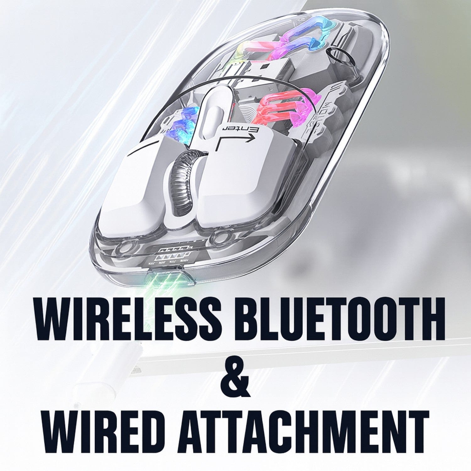 Cyberpunk Wireless Mouse - Transparent LED, Rechargeable Design