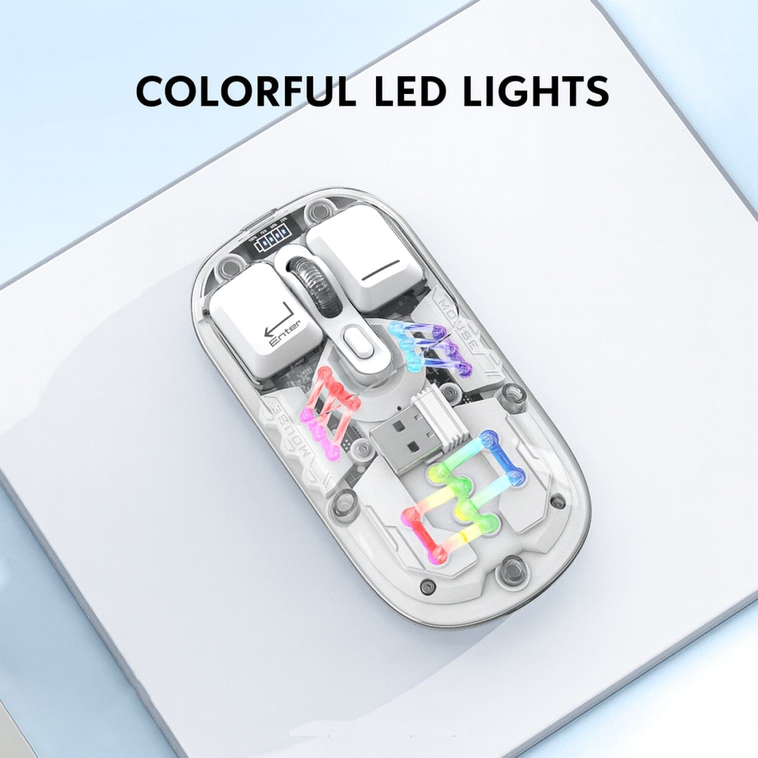 Cyberpunk Wireless Mouse - Transparent LED, Rechargeable Design