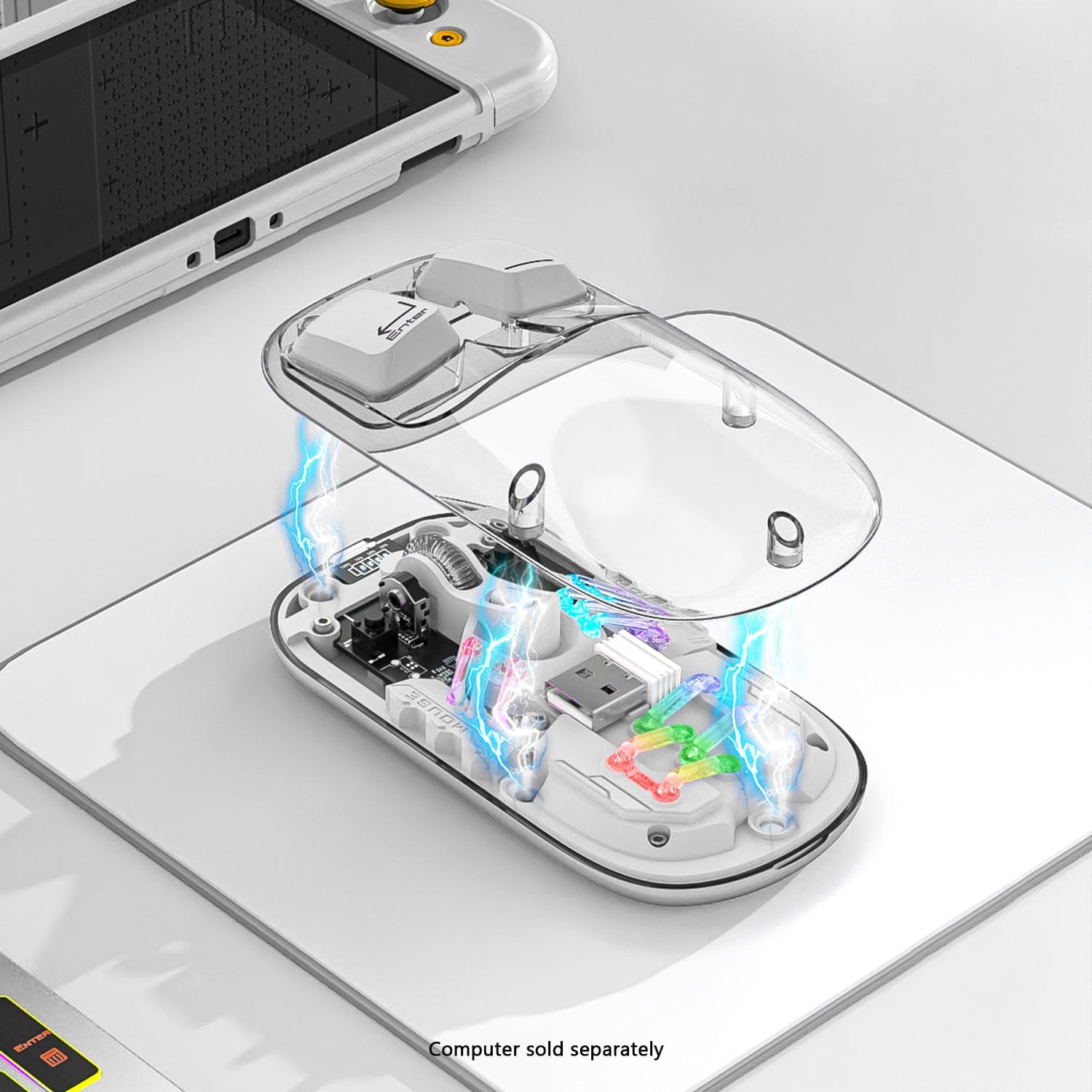 Cyberpunk Wireless Mouse - Transparent LED, Rechargeable Design