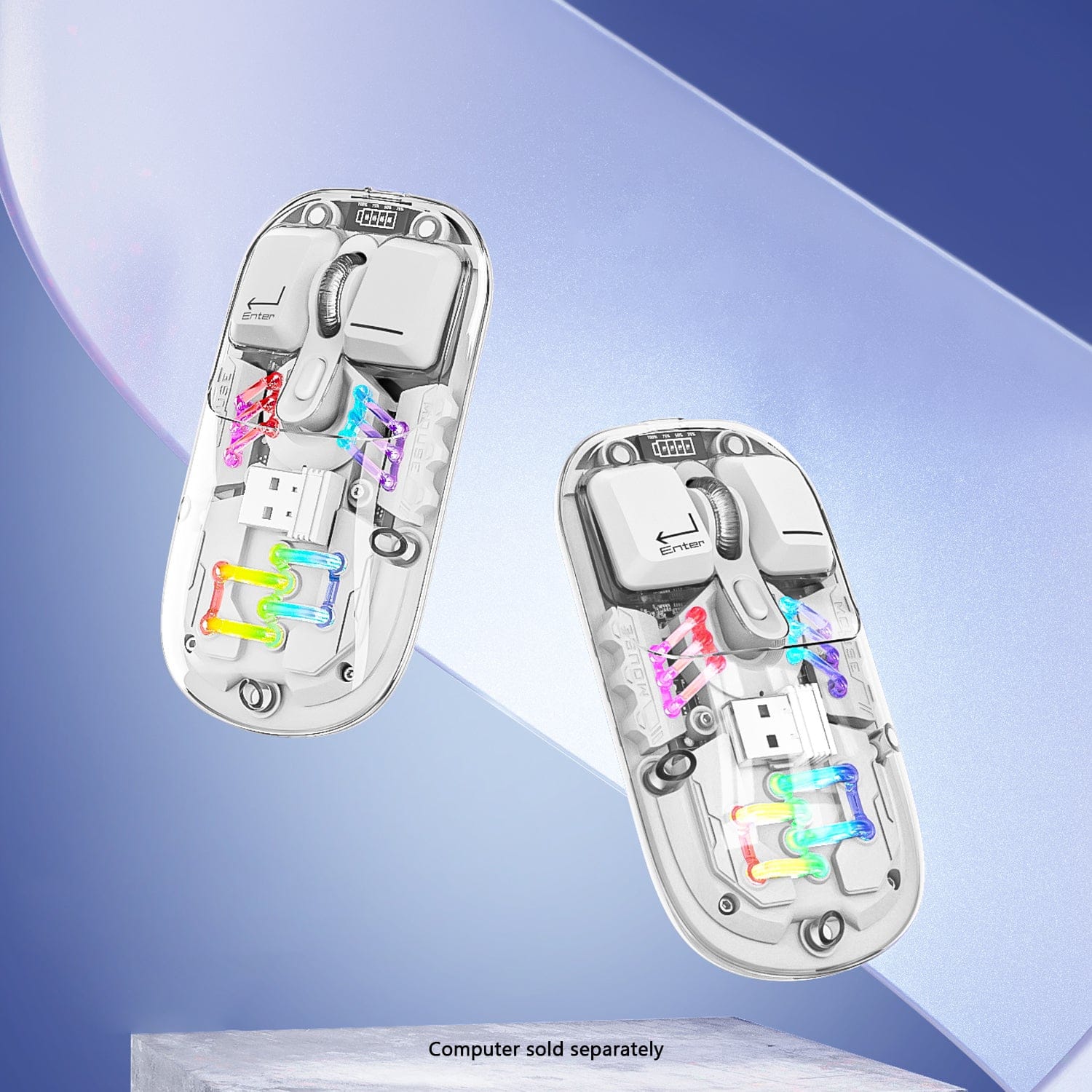 Cyberpunk Wireless Mouse - Transparent LED, Rechargeable Design
