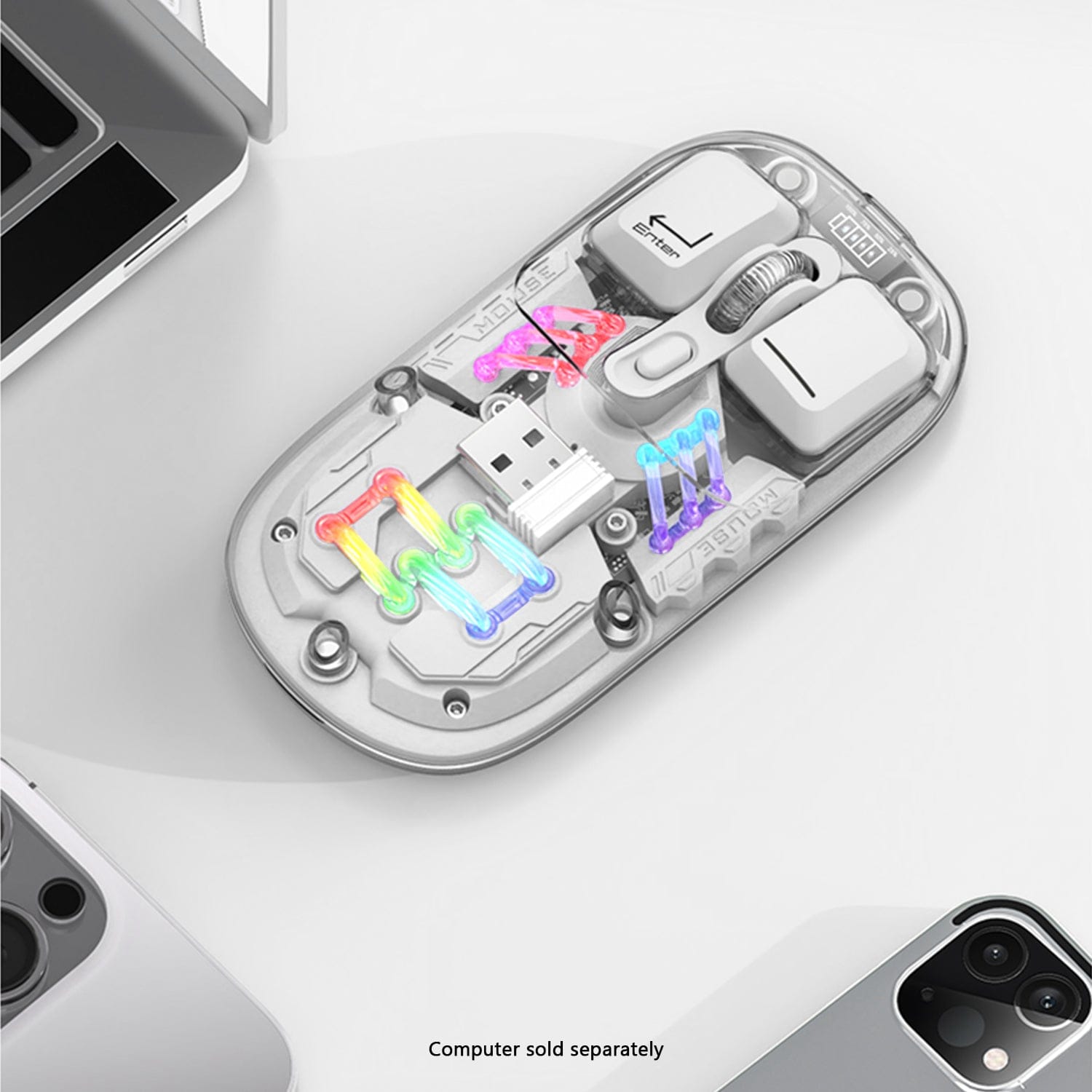Cyberpunk Wireless Mouse - Transparent LED, Rechargeable Design