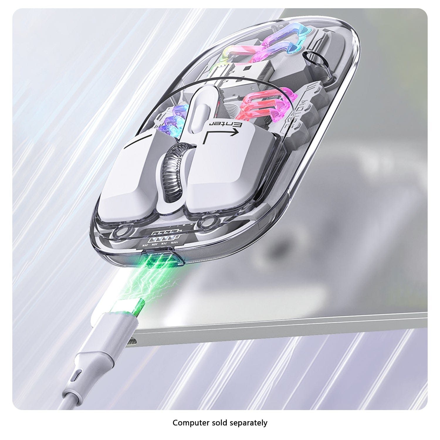 Cyberpunk Wireless Mouse - Transparent LED, Rechargeable Design