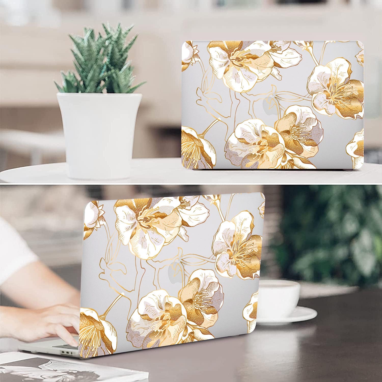 Clear Hybrid-Flex Gold Botanical Bloom Case for Macbook Air